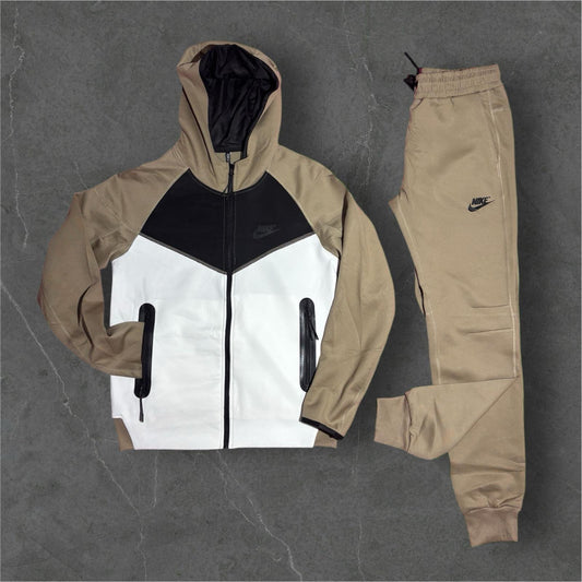 Σετ Nike Tech Fleece Μπεζ-Μαύρο-Λευκό